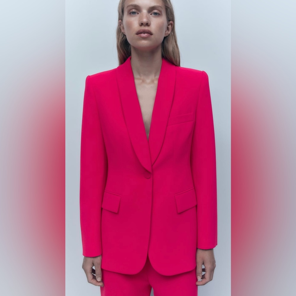 Zara neon fuchsia blazer with tuxedo collar
